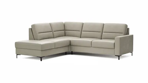 Ecksofa Merlos H. - Ecke links mit 2,5-Sitzer rechts, Leder, Kreide