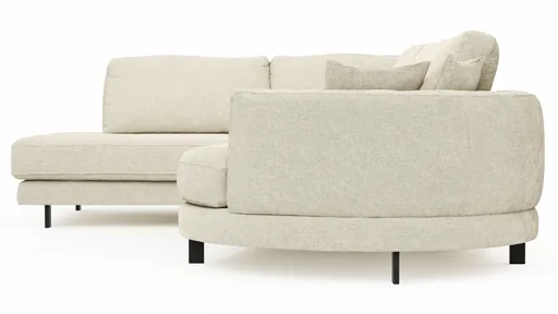 Ecksofa Solenne - Ottomane links mit Diwan rund rechts, Stoff, Weiß