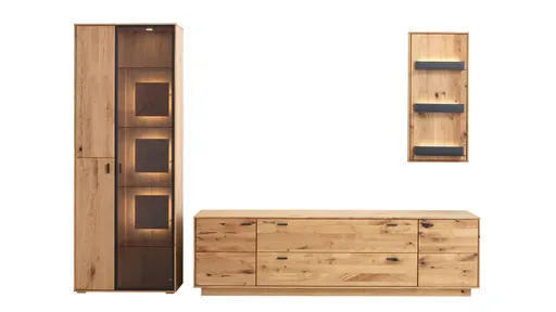 Wohnwand Fibra - inkl. Beleuchtung, Asteiche teilmassiv, natur, geölt