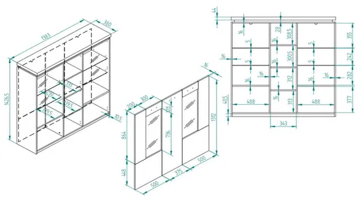 Highboard - mit Beleuchtung, B ca. 138 cm, Salbeigrün, Eiche Evoke Nachbildung
