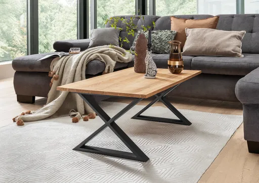 Couchtisch - LB ca. 110x60 cm, Wildeiche massiv geölt, Schwarz
