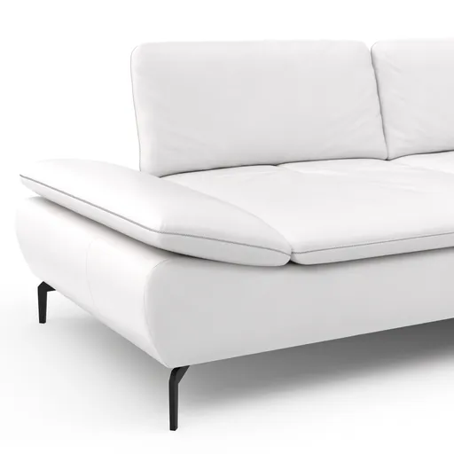 Ecksofa Montefano - 2-Sitzer mit Ecke rechts inkl. Sitztiefe verstellbar, Leder, Weiß
