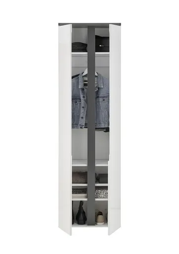 Garderobenschrank - B ca. 60 cm, Weiß, Weiß Hochglanz, Anthrazit