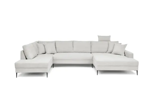 Wohnlandschaft - Ecke links, 2-Sitzer, Longchair rechts, Stoff, Hellgrau