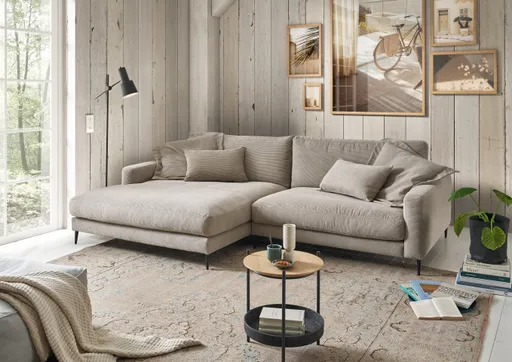 Ecksofa - Longchair links mit 1,5-Sitzer, Stoff, Sand