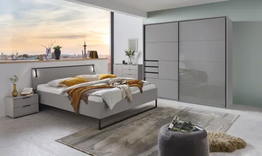Schwebetürenschrank- B ca. 225 cm, Graubeige, Glas, Graubeige