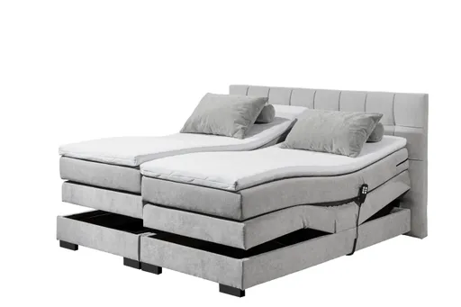 Boxspringbett - Liegefläche ca. 180x200 cm inkl. motorische Relaxfunktion, Stoff, Silberfarben