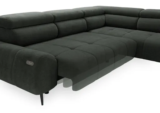 Ecksofa - 2-Sitzer mit Ecke rechts, Sitzvorzug motorisch, Kopfteil verstellbar, Stoff, Moos