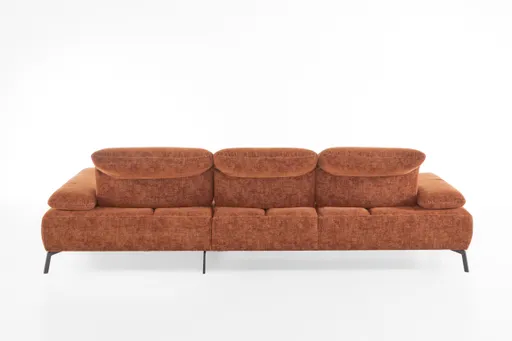 Ecksofa - 2,5-Sitzer mit Longchair rechts, Kopfteil/Armlehne/Rücken verstellbar, Stoff, Rost