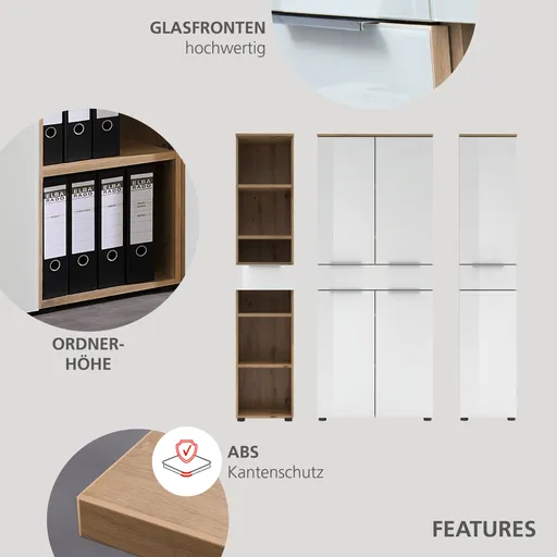Büroschrank - B ca. 80 cm, Artisan Eiche Nachbildung, Weiß