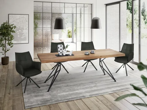 Esstisch - LB ca. 240x100 cm, Wildeiche massiv geölt, Baumkante, Schwarz