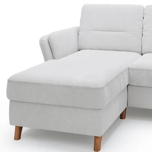 Ecksofa Vayra - Longchair links mit 2,5-Sitzer rechts, inkl. Relaxfunktion (motorisch) und Kopfstütze verstellbar (manuell), Stoff, Offwhite