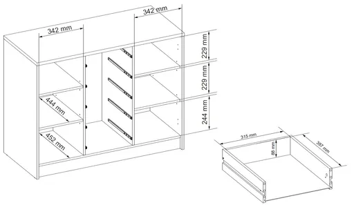 Kommode - B ca. 109 cm, Artisan Eiche Nachbildung