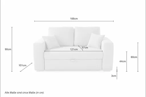Sofa JORDEN 2 - 1,5-Sitzer inkl. Schlaffunktion mit Bettkasten, Stoff, Creme