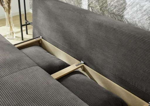 Schlafsofa - 2-Sitzer inkl. Schlaffunktion mit Bettkasten, Stoff, Dunkelgrau
