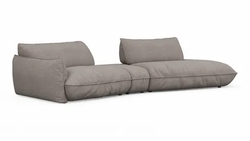 Trapezsofa Fluffy - 2-Sitzer mit Trapezelement und Abschlussteil inkl. Rückenlehne verstellbar, Stoff, Taupe