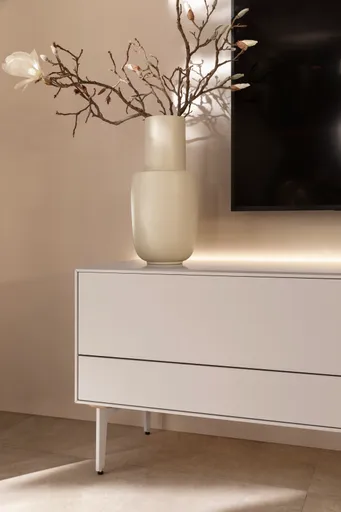 Wohnwand Colore - mit Beleuchtung, Lack, Kaschmir, Sandbeere