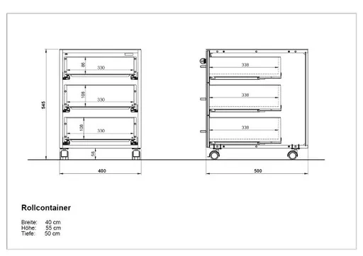 Rollcontainer GWEN - B/H/T ca. 40x55x50 cm, Weiß 