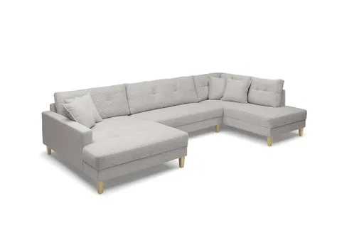 Wohnlandschaft - Longchair links, 2-Sitzer, Ecke rechts, Stoff, Hellgrau