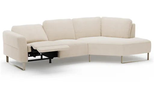 Ecksofa Leona - 2,5-Sitzer mit Ecke rechts inkl. Relaxfunktion motorisch, Stoff, Creme 