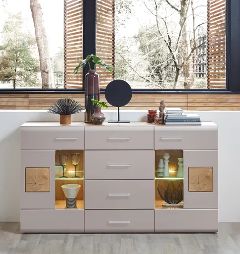 Sideboard - mit Beleuchtung, B ca. 170 cm, Eiche Altholz Nachbildung, Kaschmir
