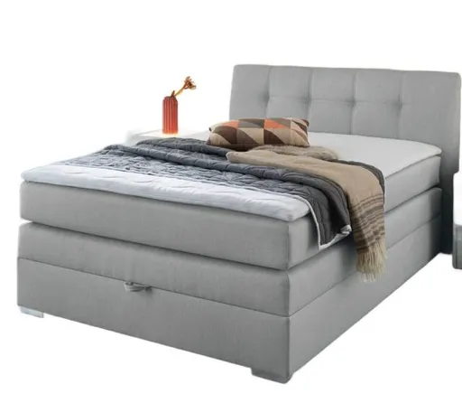 Boxspringbett- Liegefläche ca. 140x200 cm, Stoff, Hellgrau, inkl. Bettkasten