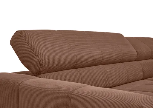 Ecksofa COLLEEN - 2-Sitzer mit Ecke rechts, Kopfteil verstellbar, Feincord, Rost