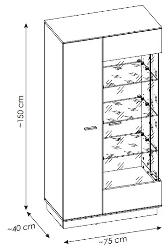 Vitrine - B ca. 75 cm, Kaschmir, Cremona Eiche Torro Nachbildung