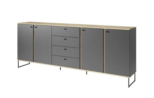 Sideboard - B ca. 225 cm, Anthrazit, Evoke Eiche Nachbildung