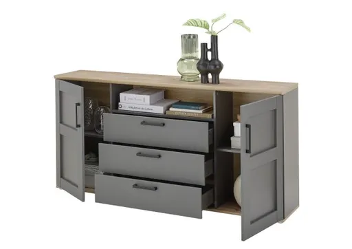Sideboard - B ca. 186 cm, Grau, Artisan Eiche Nachbildung