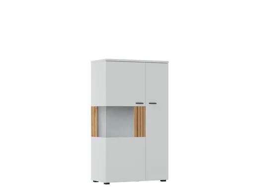 Highboard-Vitrine - Hellgrau, Eiche Dekor