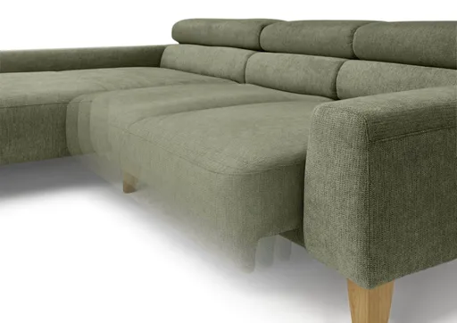 Ecksofa CHENOA - 2-Sitzer mit Longchair rechts, Sitzvorzug motorisch, Stoff, Dunkelgrün