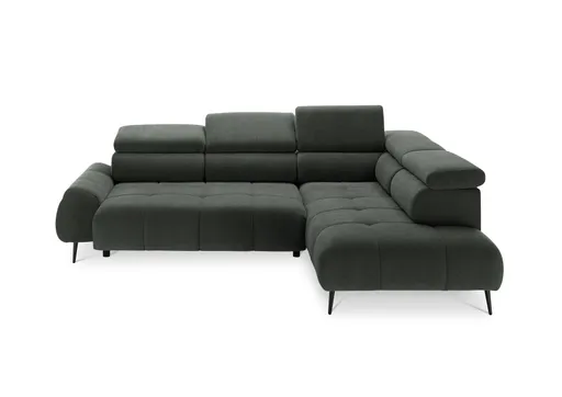 Ecksofa - 2-Sitzer mit Ecke rechts, Sitzvorzug motorisch, Kopfteil verstellbar, Stoff, Moos