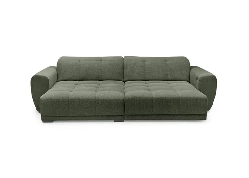 Ecksofa - Longchair links mit 2-Sitzer, Kopfteil verstellbar, Sitztiefe verstellbar motorisch, Stoff, Moos