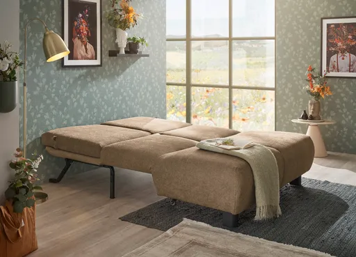 Faltsofa EBBY - 2-Sitzer ohne Armlehne, 140 cm inkl. Schlaffunktion/Relaxfunktion, Stoff, Braun