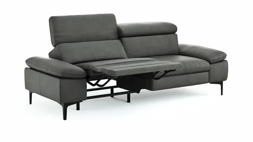 Sofa Felipa - 3-Sitzer inkl. Relaxfunktion (motorisch) und Kopfteil verstellbar, Leder, Grau