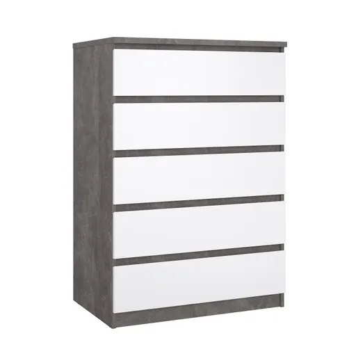 Kommode - B ca. 77 cm, Betonoptik, Weiß Hochglanz