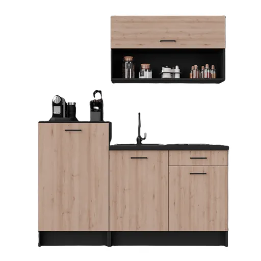 Küchenblock- ohne E-Geräte, B ca. 160 cm, Schwarz, Buche Dekor