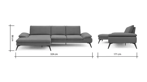Ecksofa Collina - Longchair links, 2,5-Sitzer, Stoff, Dunkelgrau