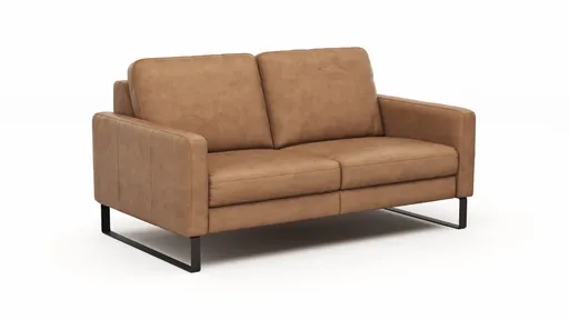 Sofa Enna - 2,5-Sitzer, Armlehne A, Leder, Cognac, Kufe, Schwarz