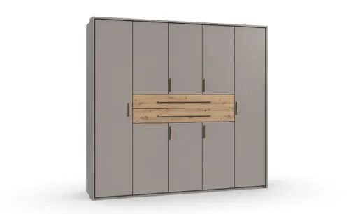 Drehtürenschrank- B ca. 225 cm, Saharagrau, Eiche Dekor