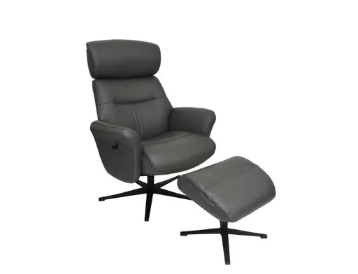 TV-Sessel MIO mit Hocker - drehbar, Kopfteilverstellung, Leder, Dunkelgrau