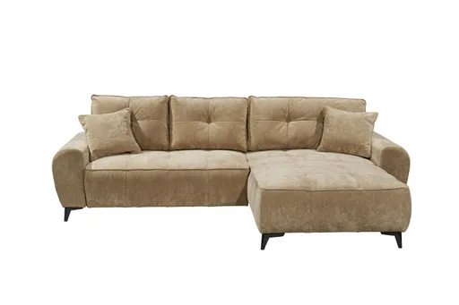 Ecksofa  - Sofa 2-Sitzer mit Longchair rechts, Schlaffunktion mit Bettkasten,Stoff, Macchiato