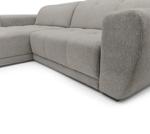 Ecksofa - Longchair links mit 2-Sitzer, Kopfteil verstellbar, Sitztiefe verstellbar motorisch, Stoff, Taupe