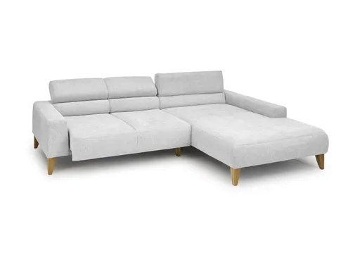Ecksofa CHENOA - 2-Sitzer mit Longchair rechts, Sitzvorzug motorisch, Stoff, Silbergrau