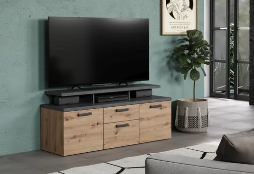 TV-Lowboard - B ca. 151 cm, Matera Nachbildung, Artisan Eiche Nachbildung
