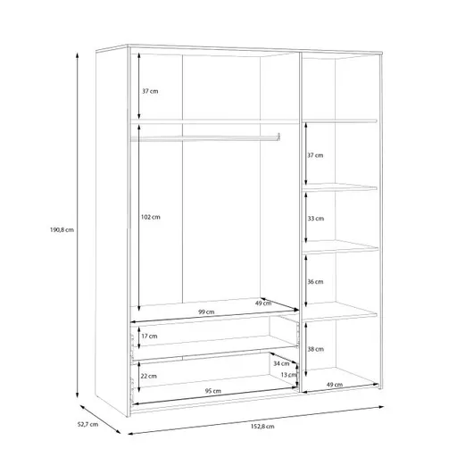 Drehtürenschrank FILIPO- B ca. 153 cm, Weiß, Eiche Dekor