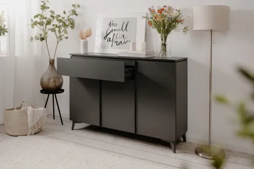 Kommode - B ca. 133 cm, Schiefer Nachbildung, Anthrazit