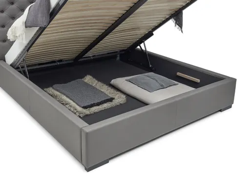 Bettgestell SANDRIN- Liegefläche ca. 180x200 cm, Stoff, Dunkelgrau, ink. Lattenrost und Stauraum