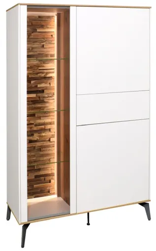 Highboard - B ca. 101 cm, Weiß, Asteiche, Schwarz